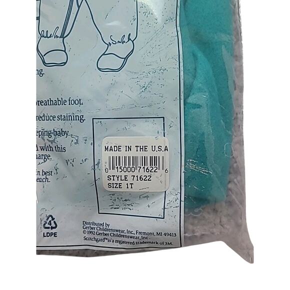 VTG 90s Gerber 1T Toddler Blanket Sleeper Green Blue Footie Pajamas NOS USA - Picture 4 of 4